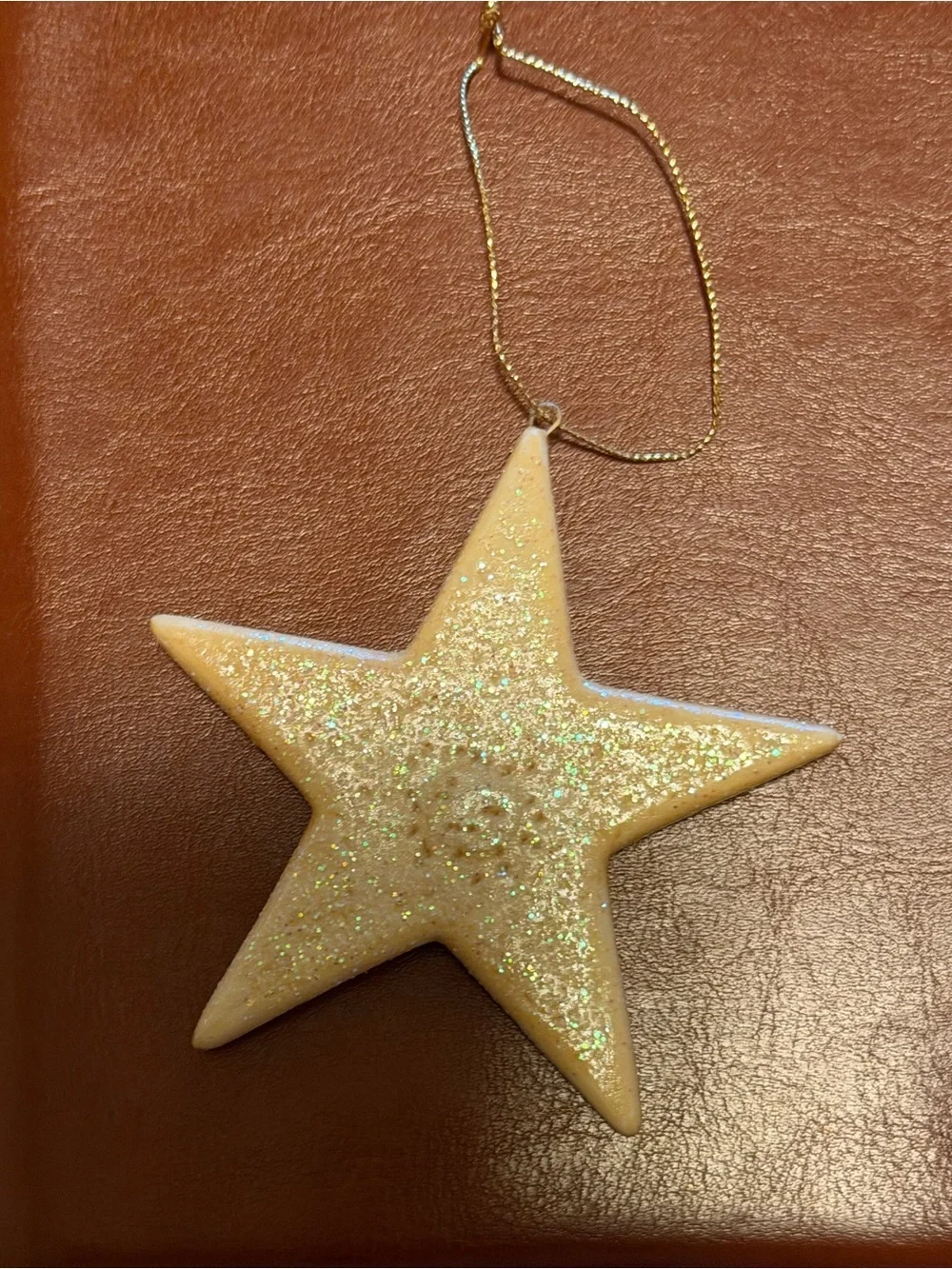 Hand-Painted Star Ornament in Cream & Gold